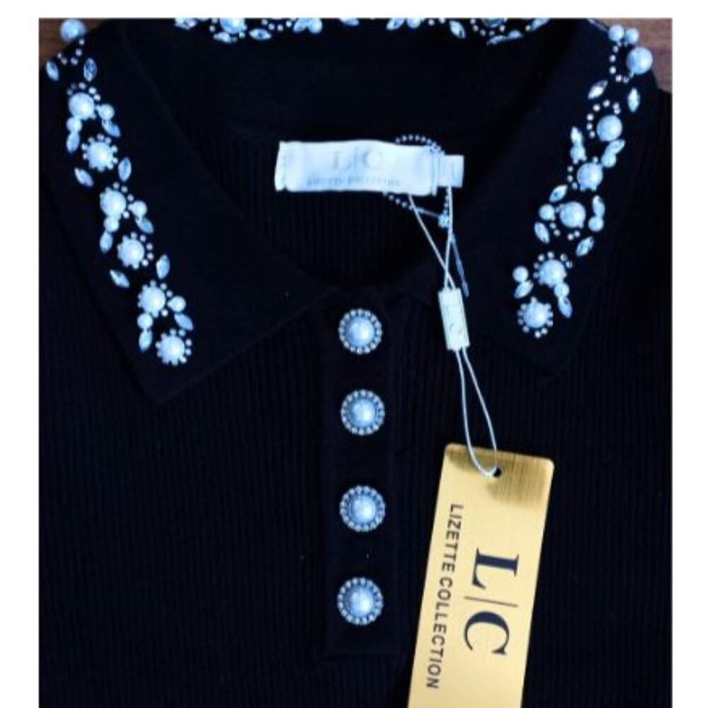 New Lizette Collection Women's Pearl Embellished Pullover Knitwear (Medium)
